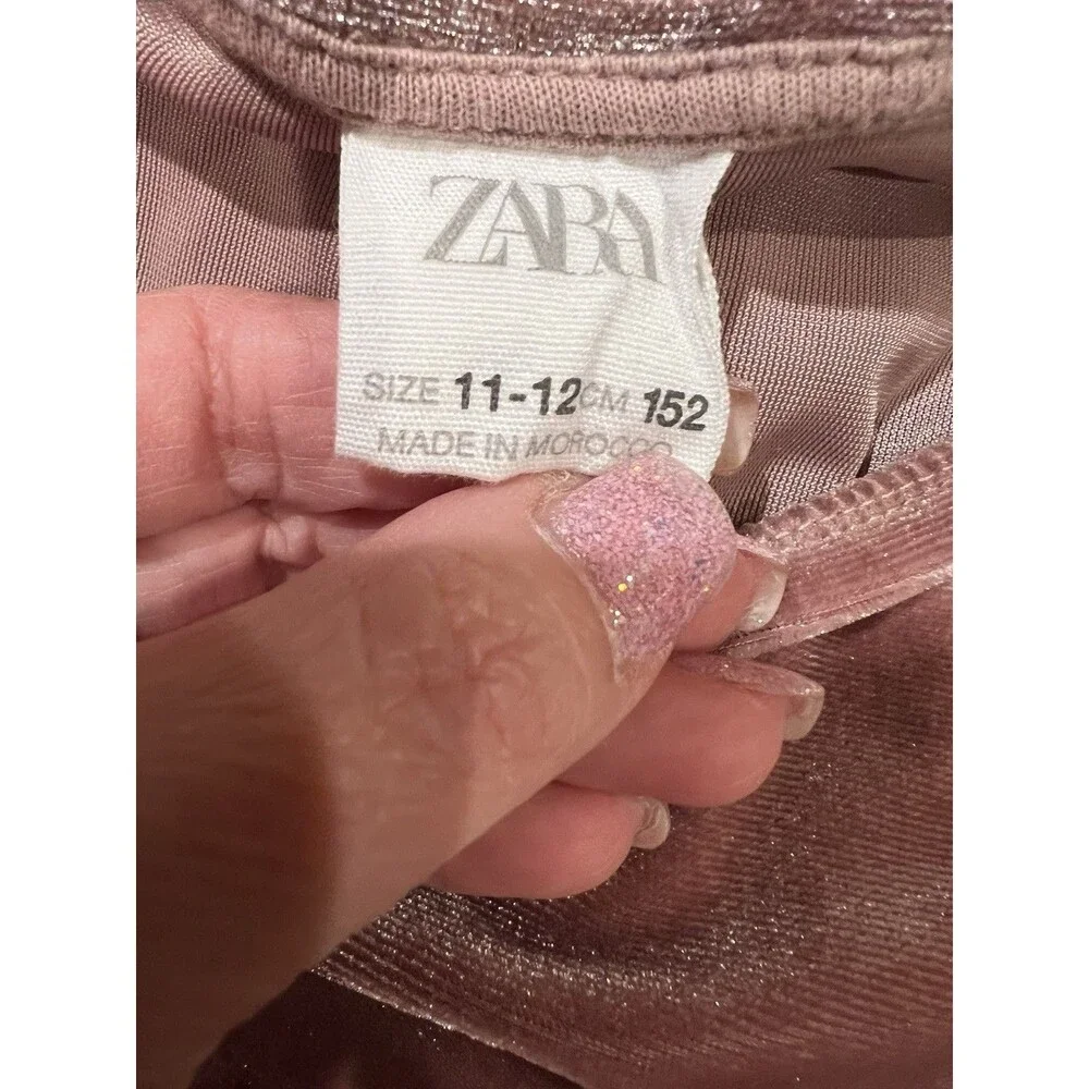 Zara Kids Pink Velvet Short Sleeve Round Neck Top size 11-12